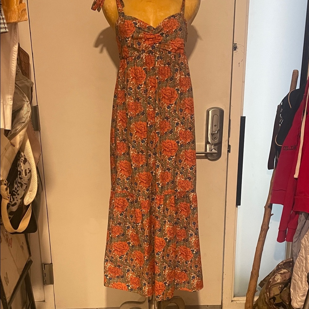 Zara Floral Orange Tie-Shoulder Maxi Dress